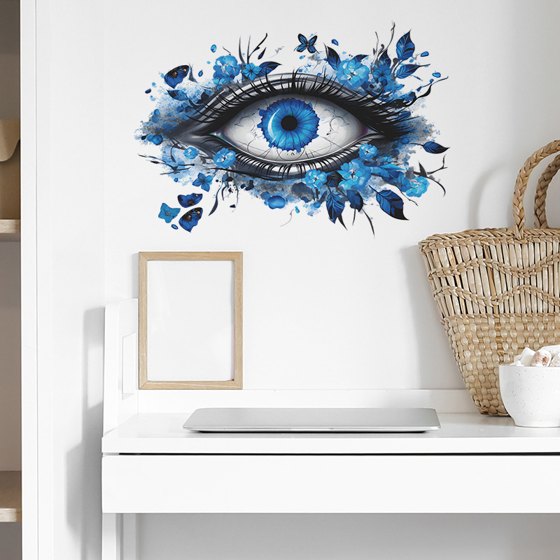 Creative Blue Eyes Flower Leaves Butterfly Wall Stickers Living Room Wall Decoration Bedroom Renovation Atmosphere Wall Decals