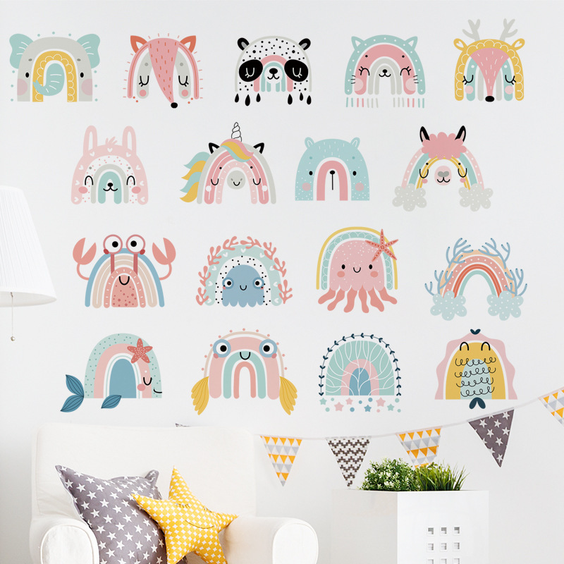 Rainbow Wall Stickers Wallpaper CHILDREN'S Room Wall Decals Rainbow Animals Decorative Wall Stickers