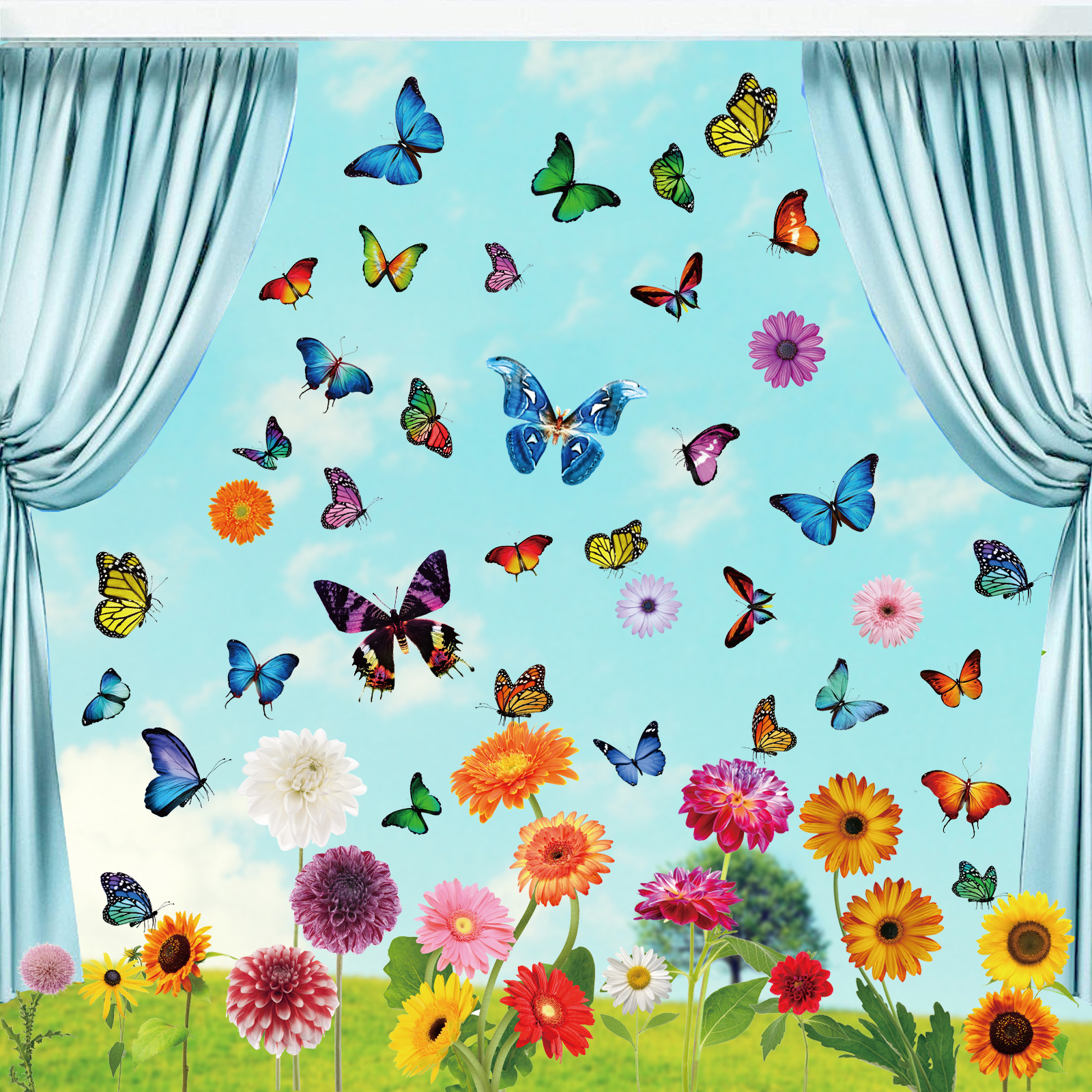 Waterproof stickers removable flowers butterfly static glass window stickers pvc decoration decal sticker label