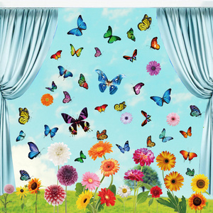 Waterproof stickers removable flowers butterfly static glass window stickers pvc decoration decal sticker label