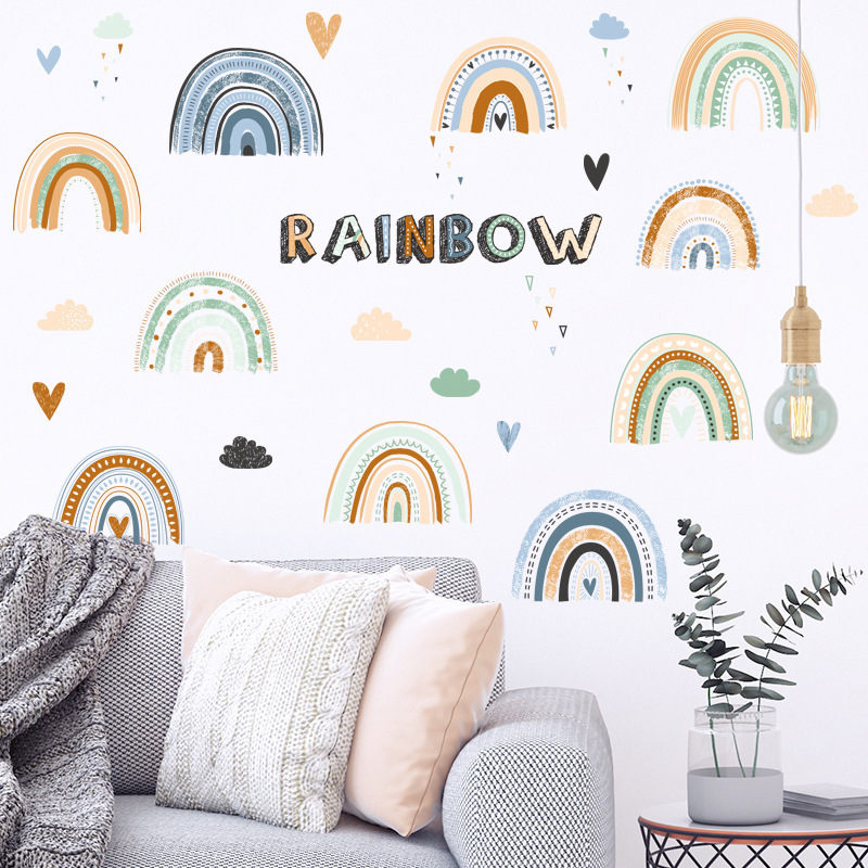 Boho Rainbows Polk Dots Clouds Wall Stickers Removable Nursery Art Stickers for Kids Room Girls Bedroom Home Decor