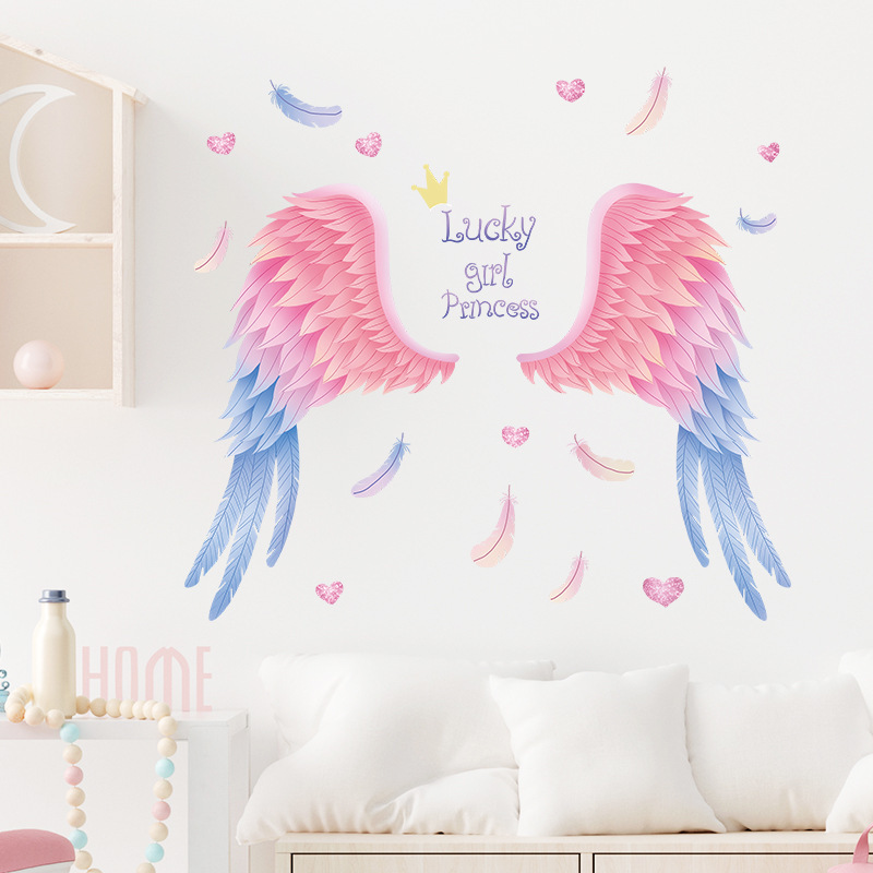 Feather Wings Wall Stickers Living Room Background Wall Decoration Arrangement Ins Girl Wall Decals