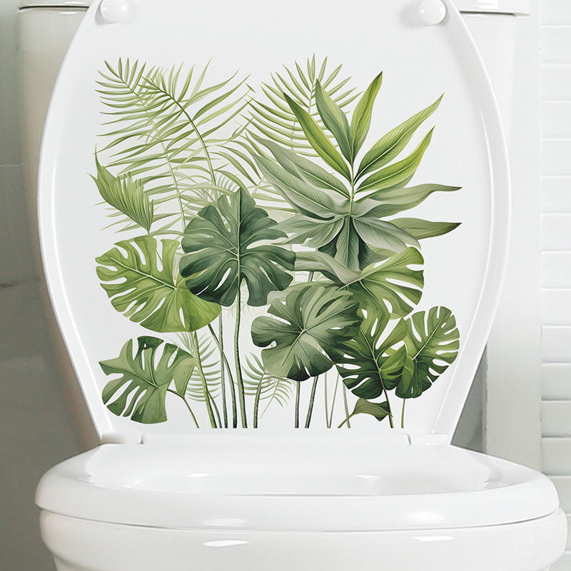 Tropical Greenery Leaves Wall Stickers Bathroom Toilet Decals Beautify Home Improvement Wall Decals Waterproof Wall Decoration