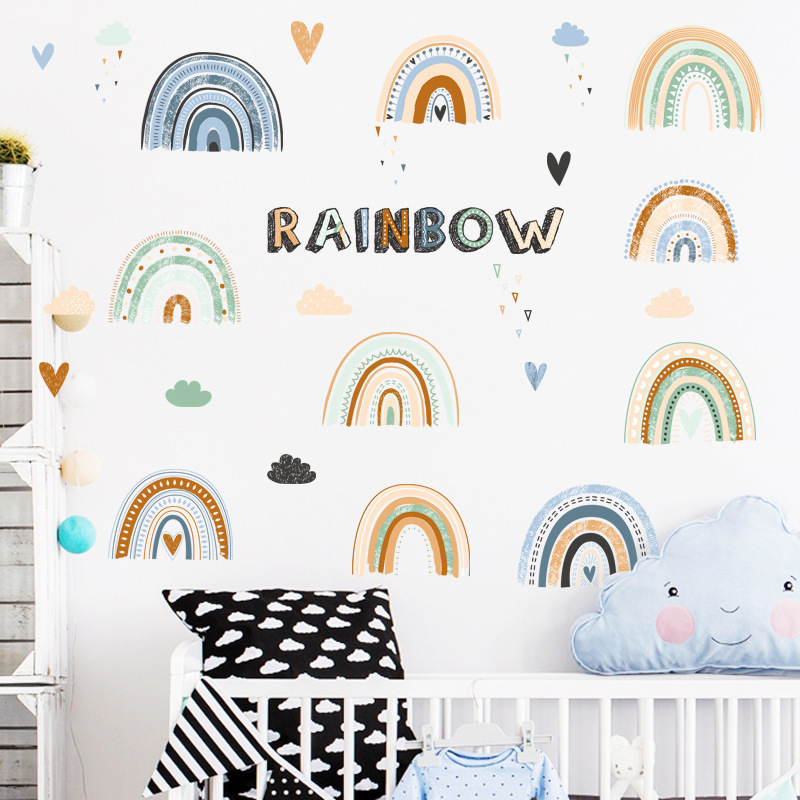 Boho Rainbows Polk Dots Clouds Wall Stickers Removable Nursery Art Stickers for Kids Room Girls Bedroom Home Decor