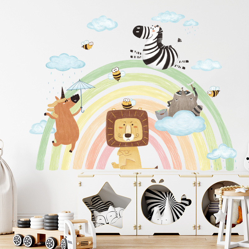 Cute Rainbow Animal Stars Wall Sticker Nursery Removable Vinyl Wall Decals Kids Room Interior Home Decor