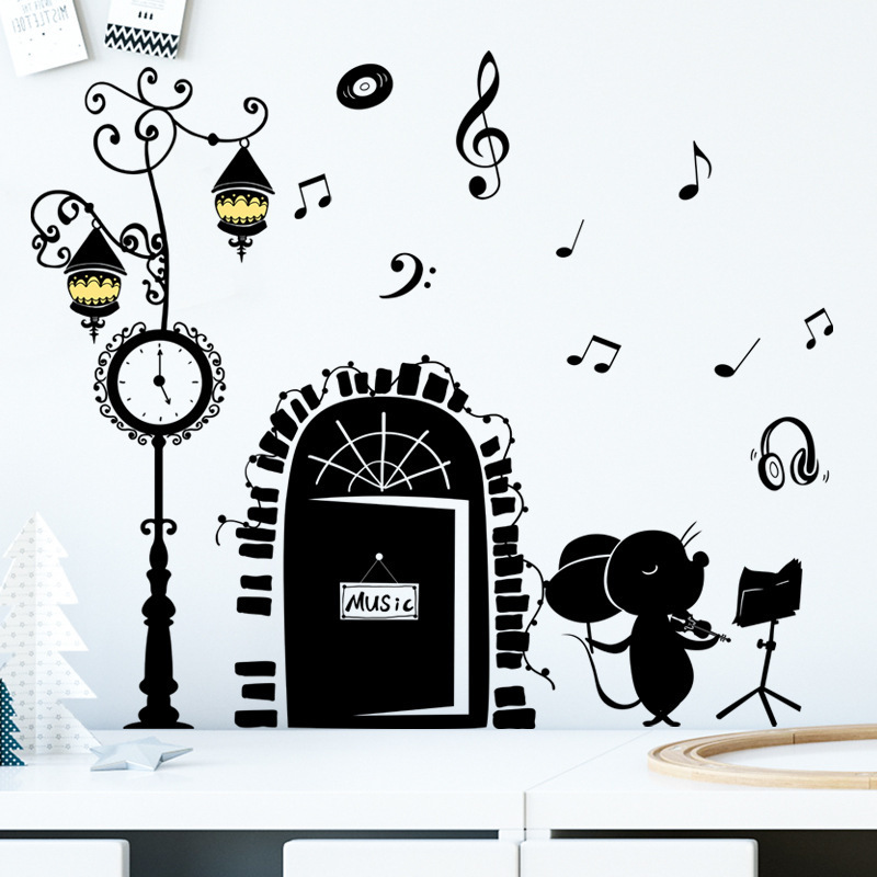 Cute Mouse Decorative Wall Stickers CHILDREN'S Room Bedroom Door behind Decorative Stickers Street Lamp Cartoon Fun Stickers