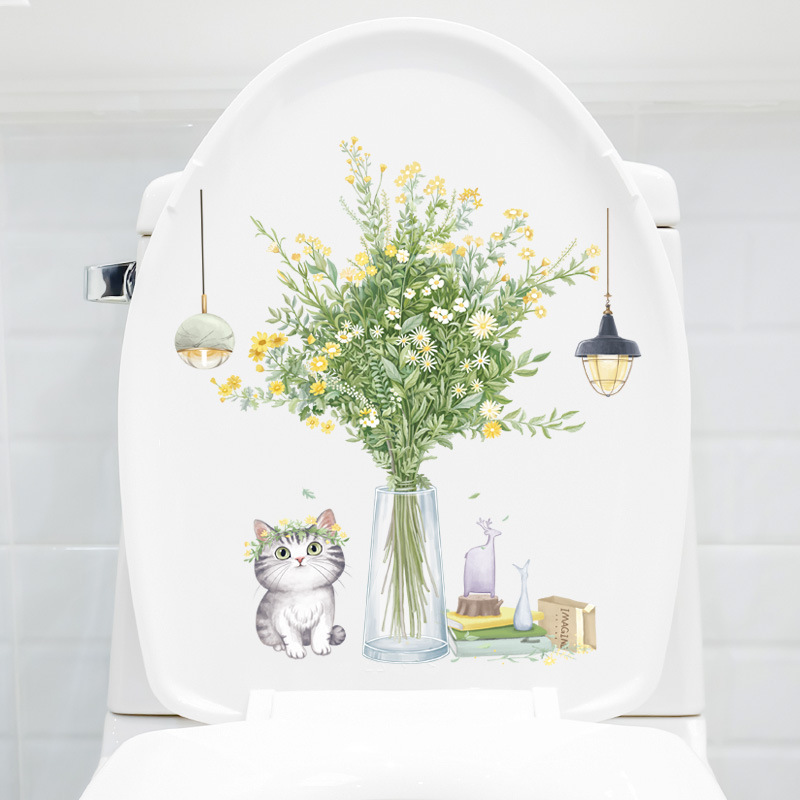 Cute Cat Toilet Stickers Bathroom Toilet Seat Decorative Wall Stickers Waterproof Removable Wall Decals