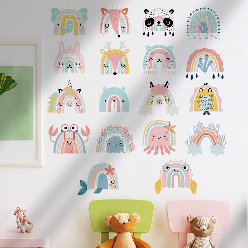 Rainbow Wall Stickers Wallpaper CHILDREN'S Room Wall Decals Rainbow Animals Decorative Wall Stickers