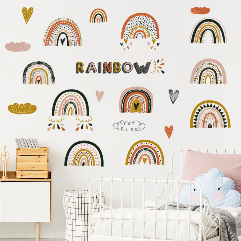 Boho Rainbow Wall Decals Wall Stickers Wallpaper Kids Nursery Girls Children Waterproof Bedroom Baby's Room Home Decor