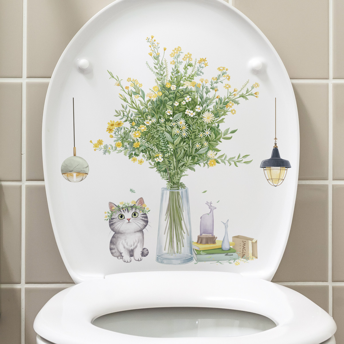 Cute Cat Toilet Stickers Bathroom Toilet Seat Decorative Wall Stickers Waterproof Removable Wall Decals