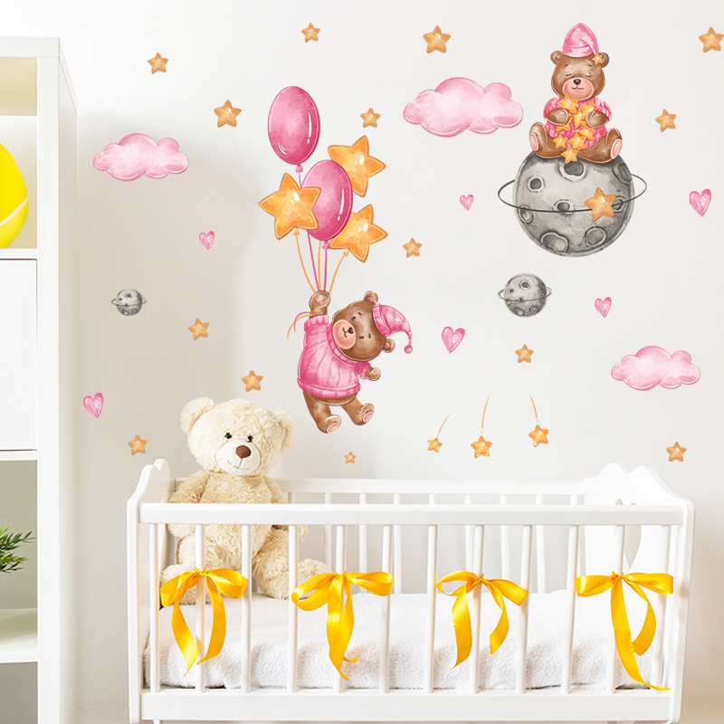 Cartoon Wall Stickers Bear Moon Stars Clouds Bedroom CHILDREN'S Stickers Wall Decoration Wall Decals