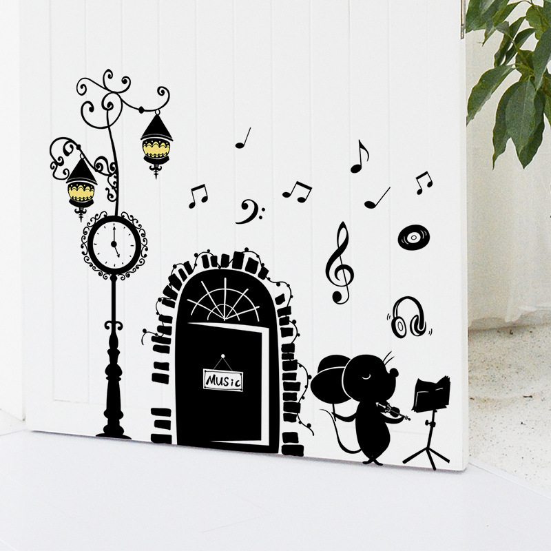 Cute Mouse Decorative Wall Stickers CHILDREN'S Room Bedroom Door behind Decorative Stickers Street Lamp Cartoon Fun Stickers