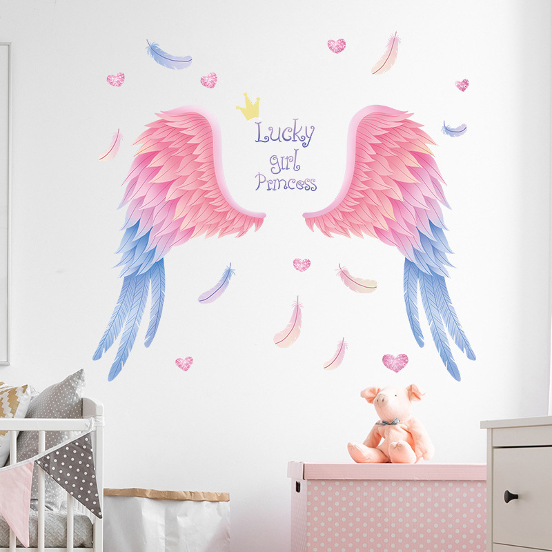 Feather Wings Wall Stickers Living Room Background Wall Decoration Arrangement Ins Girl Wall Decals