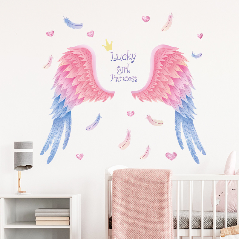 Feather Wings Wall Stickers Living Room Background Wall Decoration Arrangement Ins Girl Wall Decals