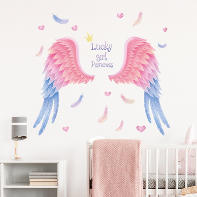 Feather Wings Wall Stickers Living Room Background Wall Decoration Arrangement Ins Girl Wall Decals