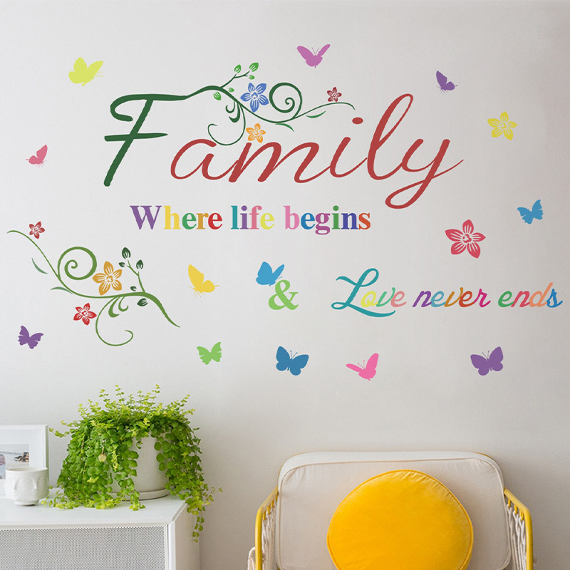 Wall Stickers Colorful English Slogan FAMILY Flower Butterfly Wall Decals