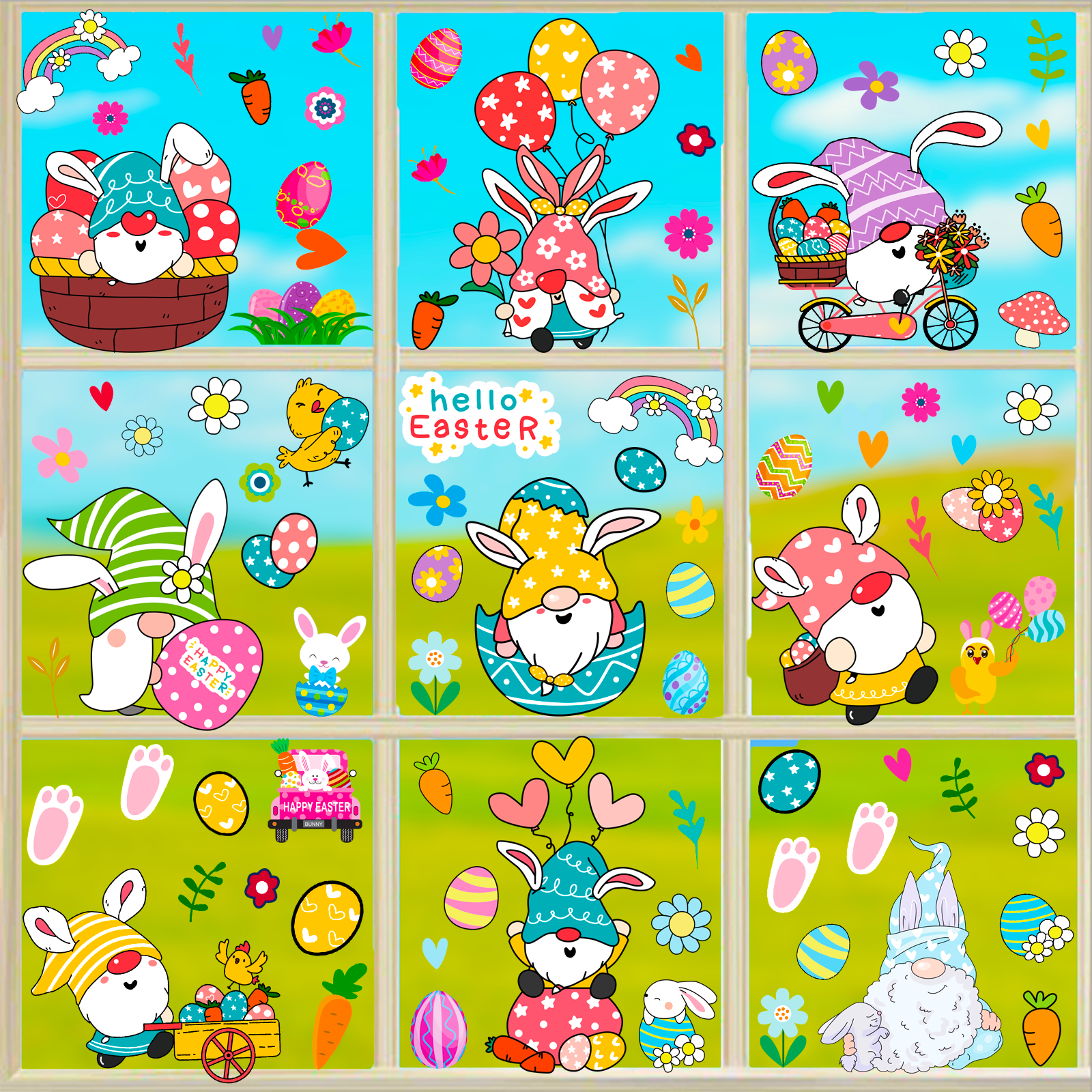 Easter cartoon transparent wall stickers decorative refrigerator closet glass window removable static decal stickers