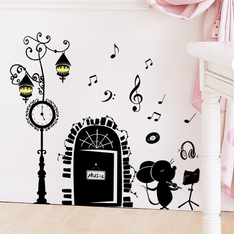 Cute Mouse Decorative Wall Stickers CHILDREN'S Room Bedroom Door behind Decorative Stickers Street Lamp Cartoon Fun Stickers