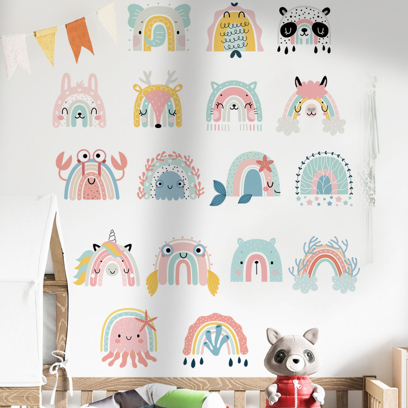 Rainbow Wall Stickers Wallpaper CHILDREN'S Room Wall Decals Rainbow Animals Decorative Wall Stickers