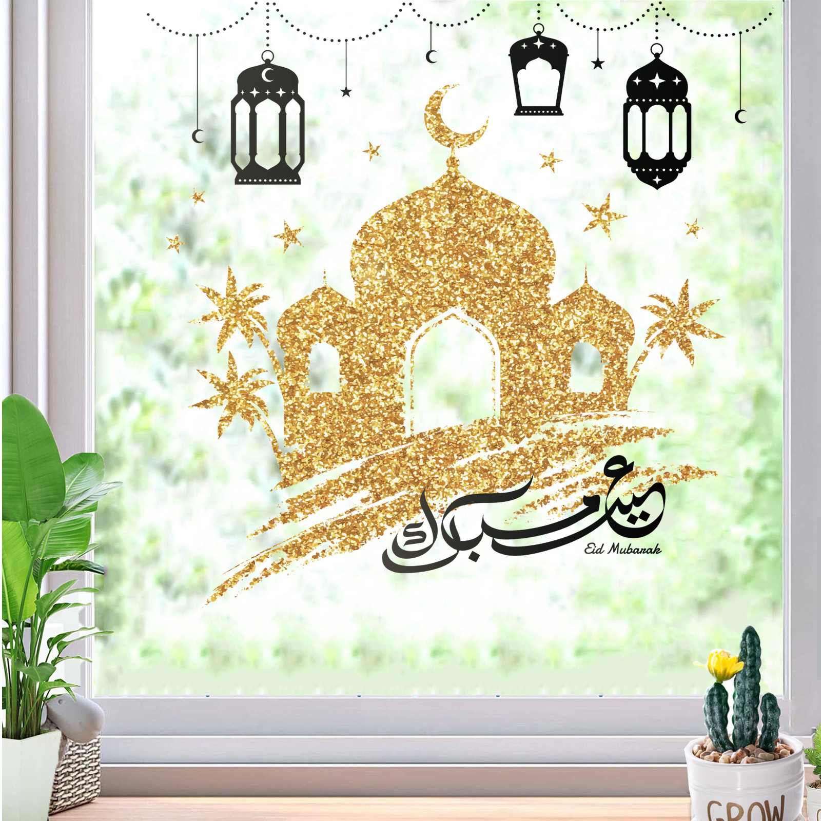 Islamic Eid Mubarak Muslim Ramadan Window Wall Decorative Sticker PVC Removable Moon Stars Stickers