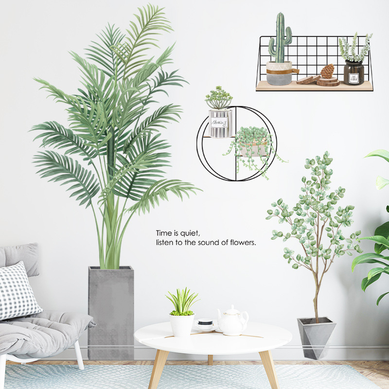 Tropical Green Plant Wall Stickers Living Room Bedroom Wall Decoration Background Stickers Self-adhesive Wallpaper