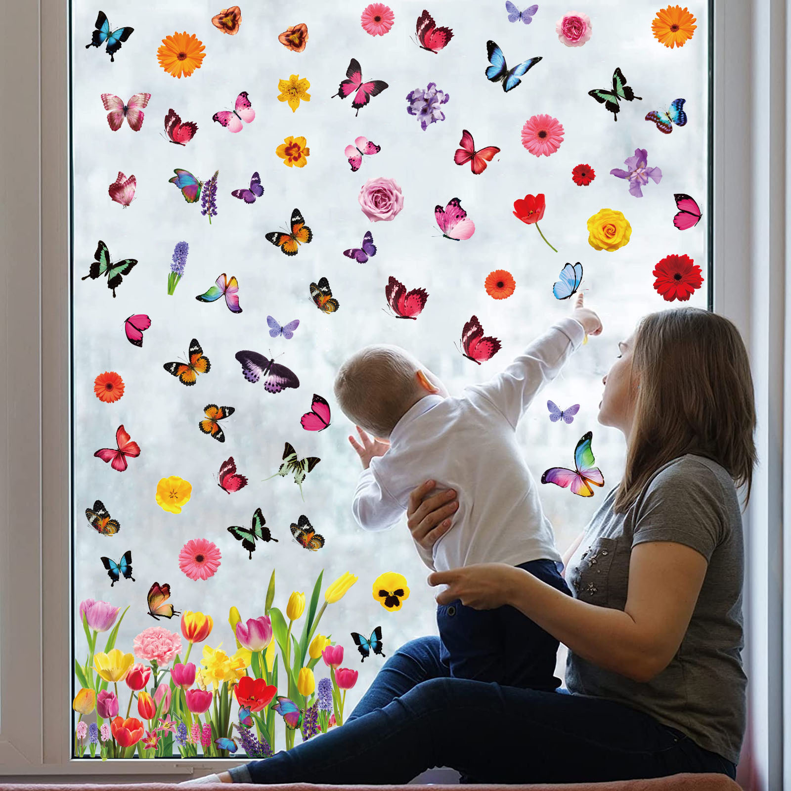 2024 new Spring  flower window stickers butterfly window clings