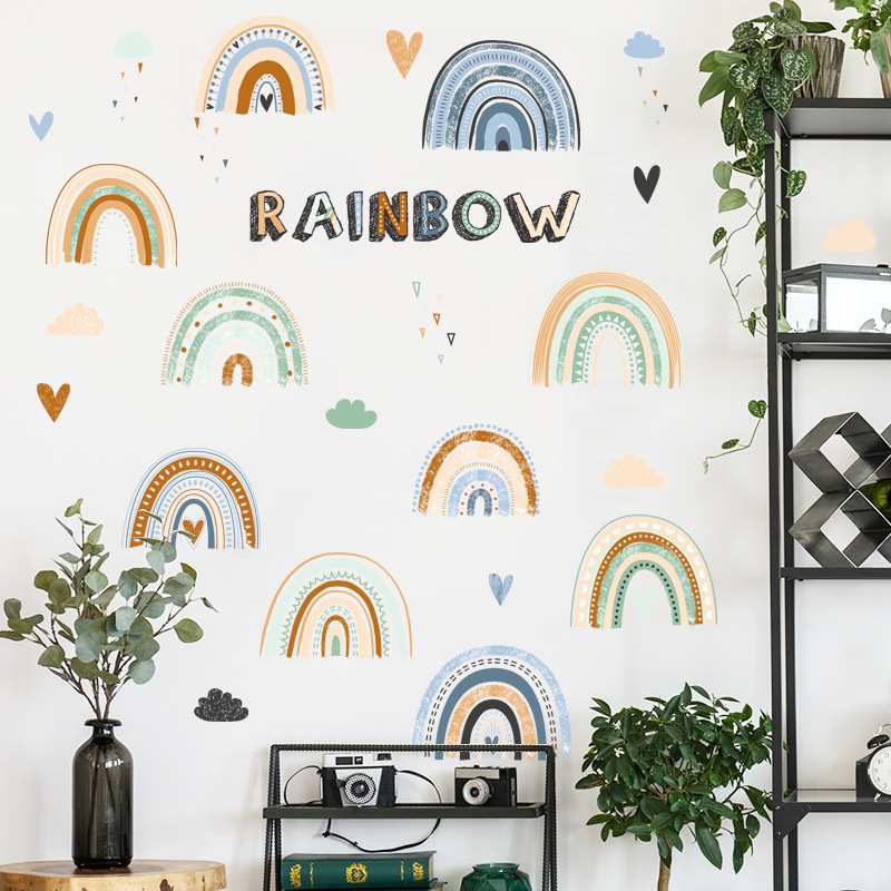 Boho Rainbows Polk Dots Clouds Wall Stickers Removable Nursery Art Stickers for Kids Room Girls Bedroom Home Decor