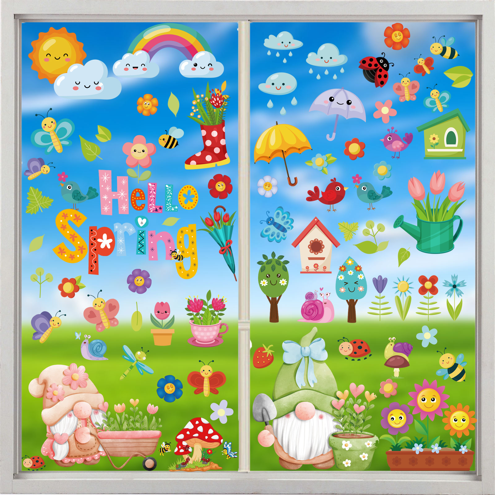 2023 new spring waterproof wall stickers window glass door gnome dwarf flowers cartoon home static decorative stickers