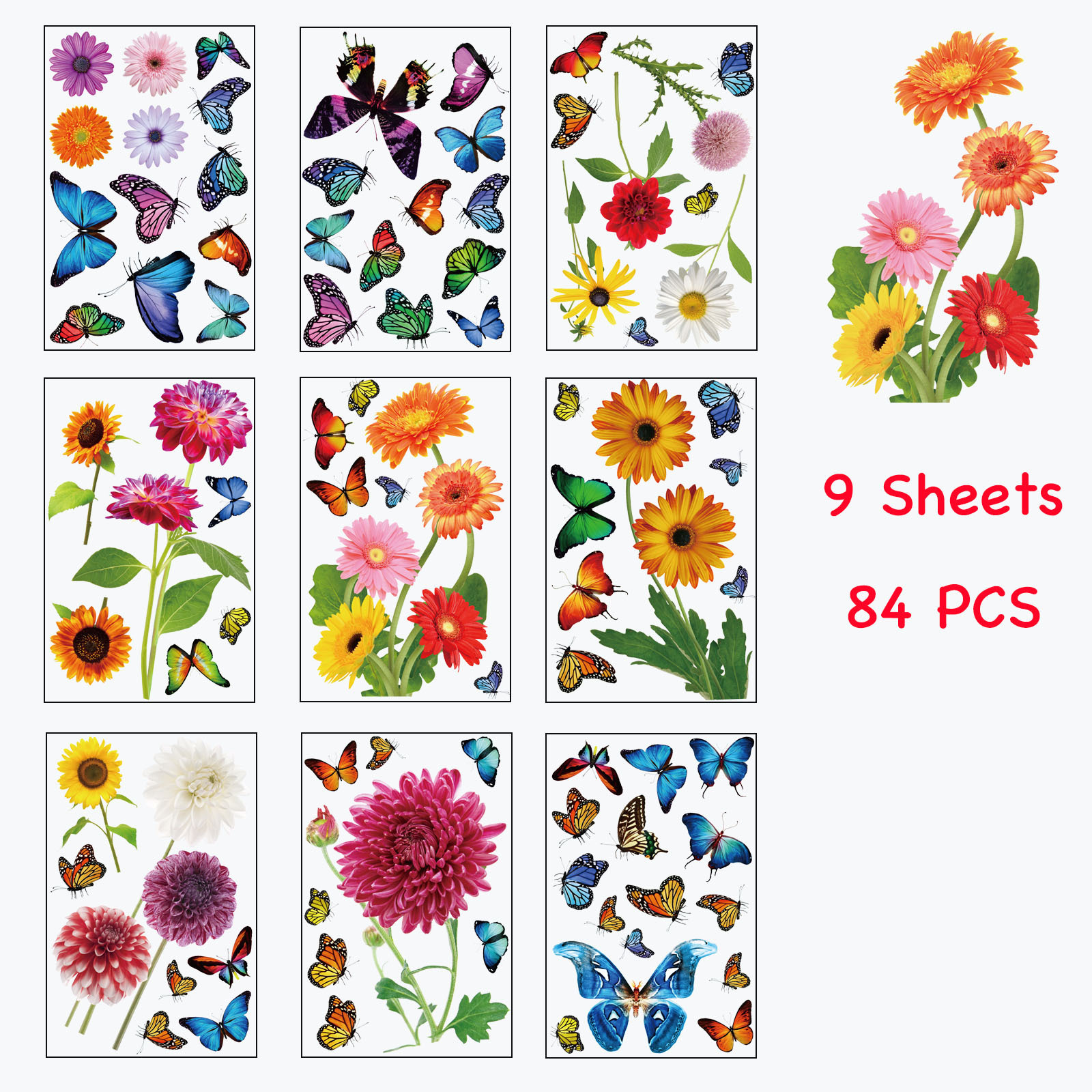 Waterproof stickers removable flowers butterfly static glass window stickers pvc decoration decal sticker label