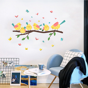 Colorful Birds Butterflies Sticker Flowers Plants Decorative Wallpaper Creative TV Background Wall Decals Living Room Murals