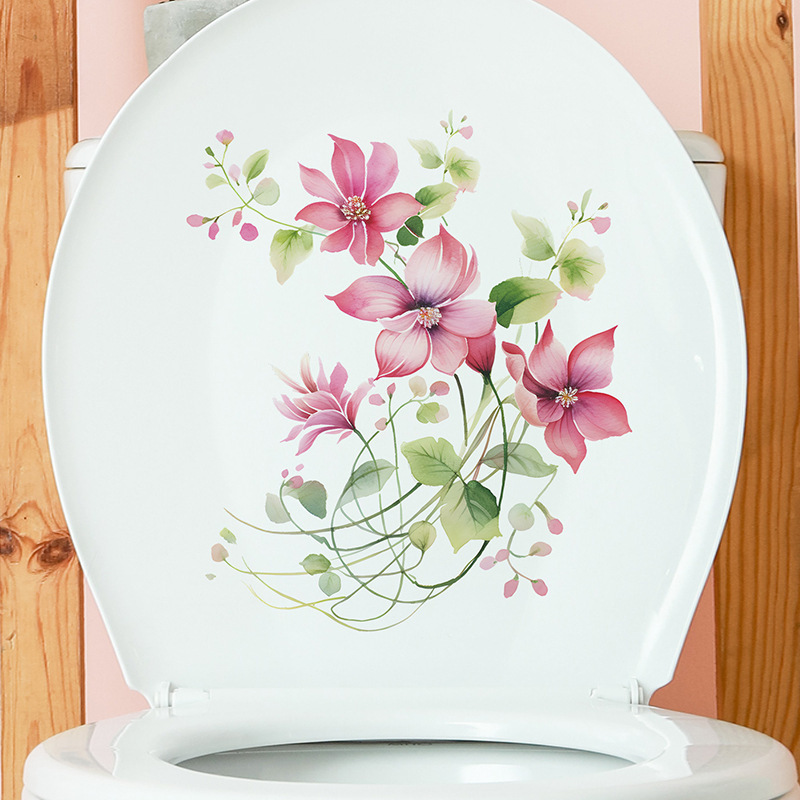 Painted Flowers and Leaves Wall Stickers Bathroom Toilet Stickers Decorative Beautification Home Improvement Wall Decals