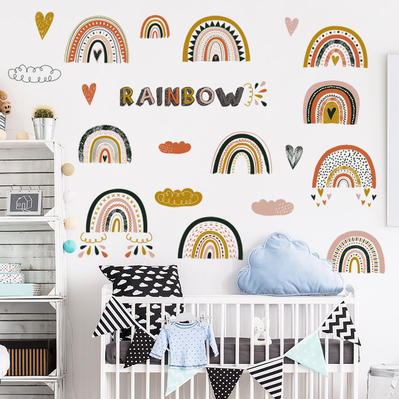 Boho Rainbow Wall Decals Wall Stickers Wallpaper Kids Nursery Girls Children Waterproof Bedroom Baby's Room Home Decor