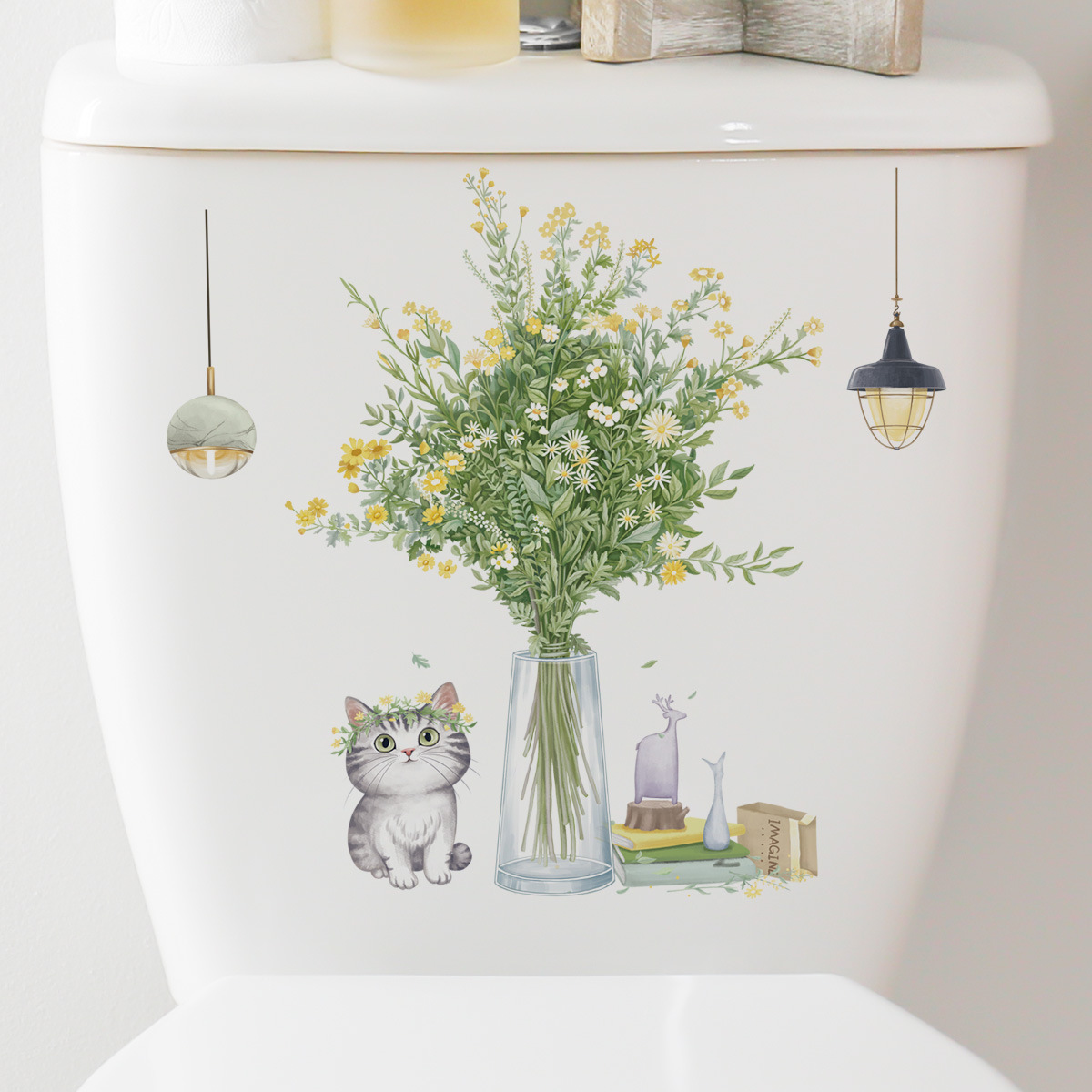 Cute Cat Toilet Stickers Bathroom Toilet Seat Decorative Wall Stickers Waterproof Removable Wall Decals