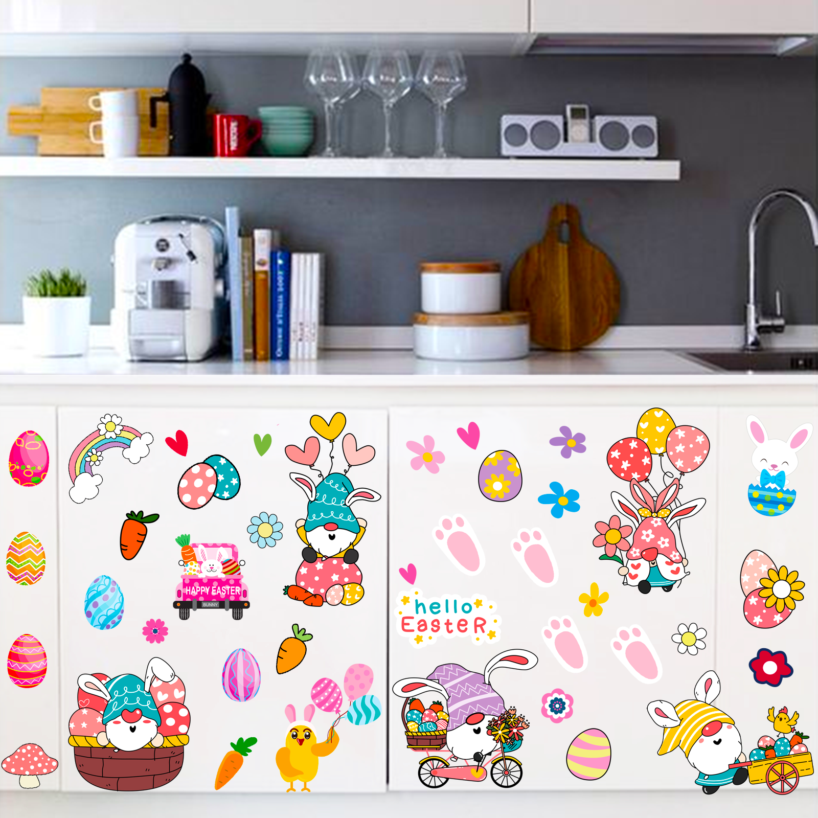 Easter cartoon transparent wall stickers decorative refrigerator closet glass window removable static decal stickers