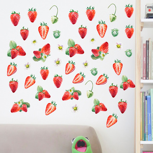 Watercolor Strawberry Wall Stickers Bedroom Kitchen Fruit Decorative Stickers Bedroom Living Room Wall Decals