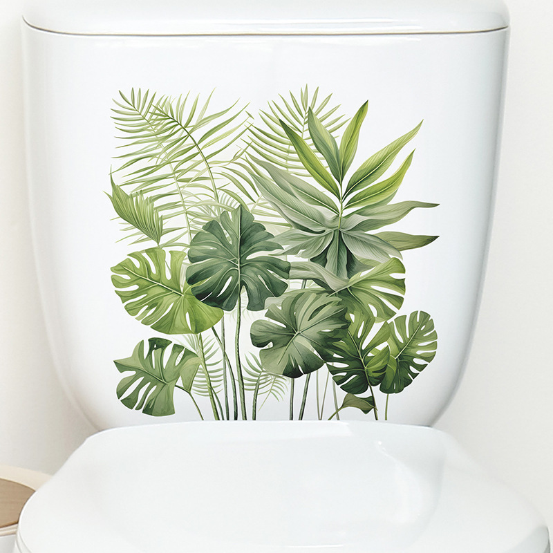 Tropical Greenery Leaves Wall Stickers Bathroom Toilet Decals Beautify Home Improvement Wall Decals Waterproof Wall Decoration