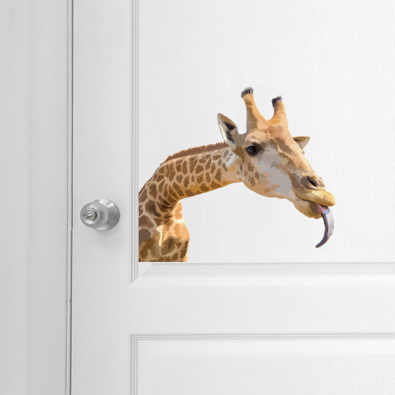 Animal Giraffe Wall Stickers Glass Door and Window Stickers Door Stickers Home Background Wall Decoration Wall Decals