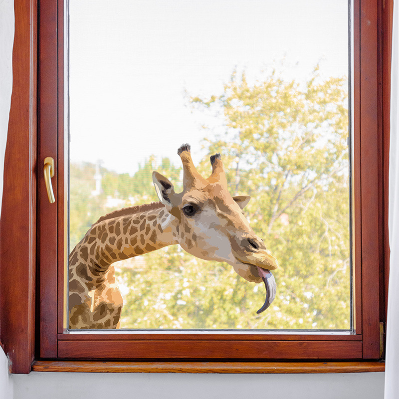 Animal Giraffe Wall Stickers Glass Door and Window Stickers Door Stickers Home Background Wall Decoration Wall Decals