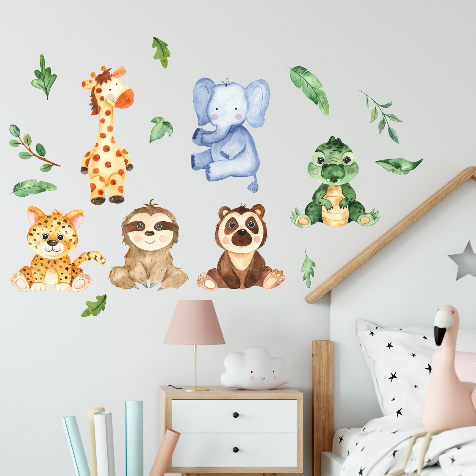 Animal Wall Stickers Giraffe Elephant CHILDREN'S Room Kindergarten Decorative Wall Decals