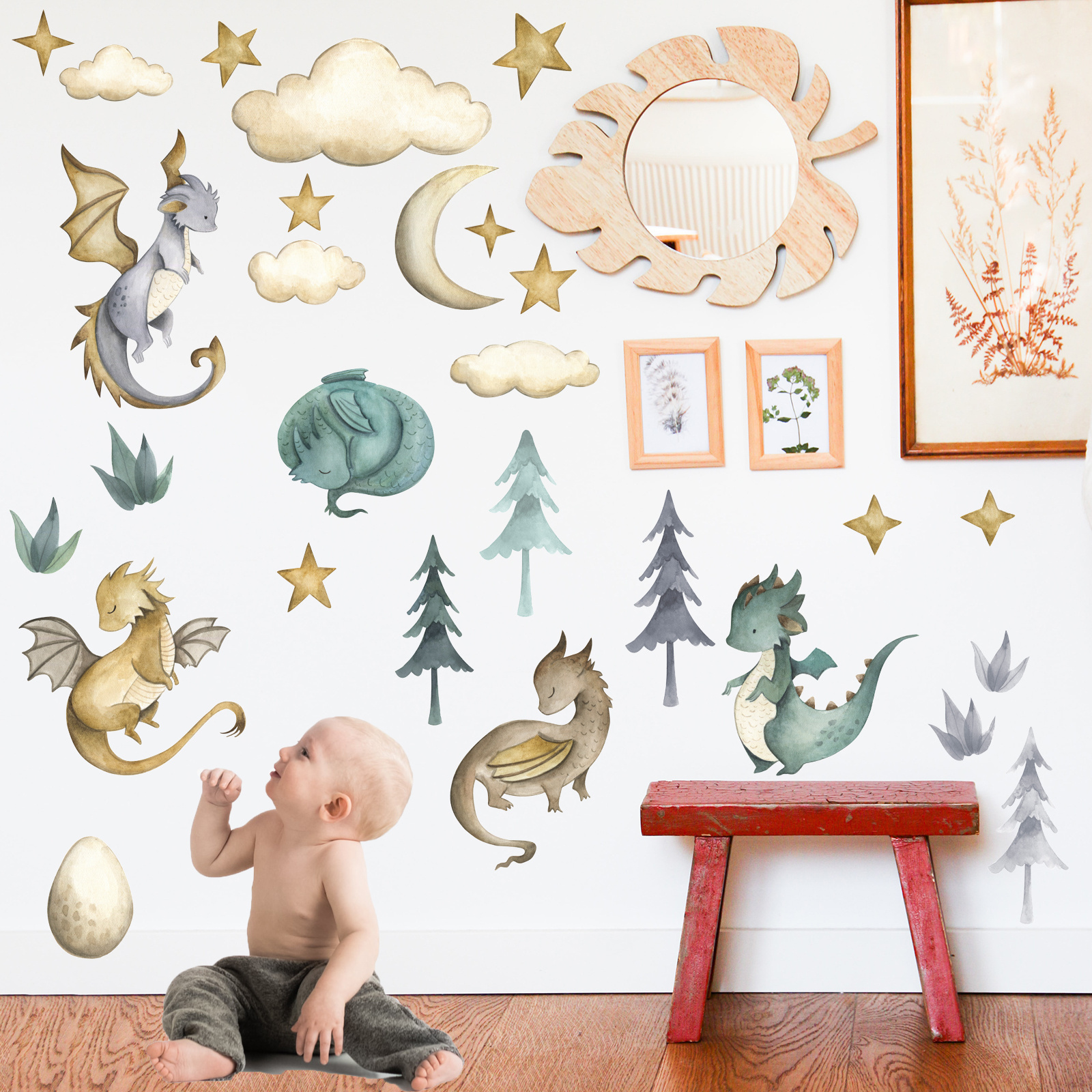 Dinosaur Wall Decals Stickers, Peel Stick Dino Paw Print Nursery Decorations Baby Bedroom Playroom Art Kids Room Decor Gift