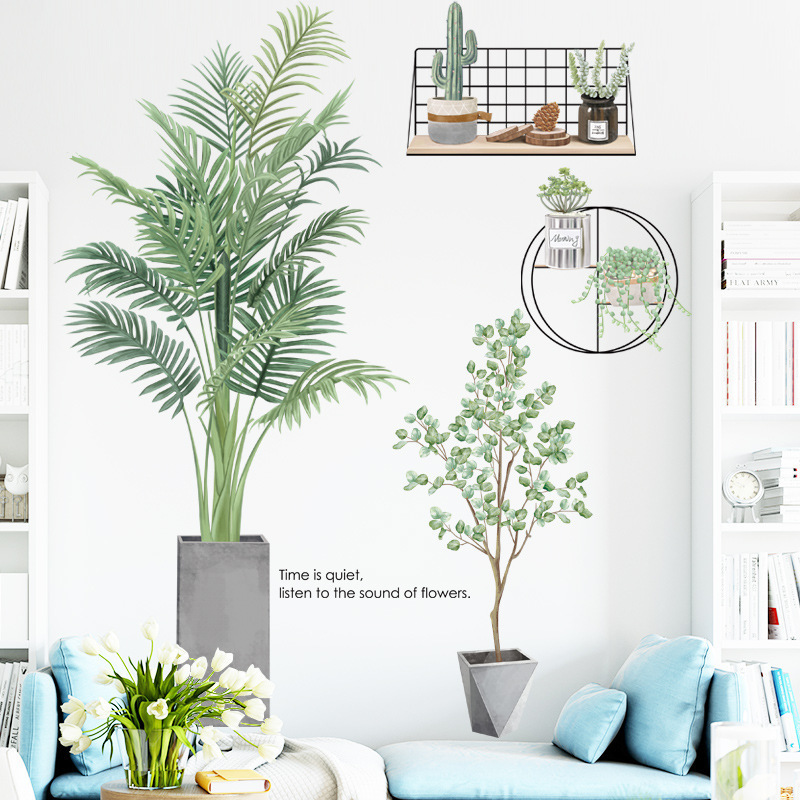 Tropical Green Plant Wall Stickers Living Room Bedroom Wall Decoration Background Stickers Self-adhesive Wallpaper