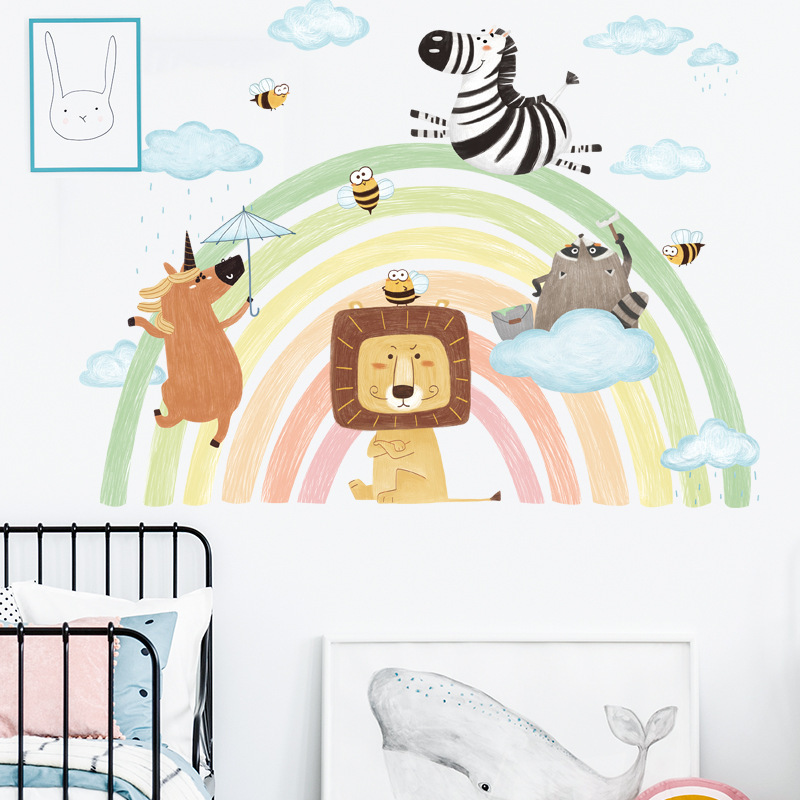 Cute Rainbow Animal Stars Wall Sticker Nursery Removable Vinyl Wall Decals Kids Room Interior Home Decor