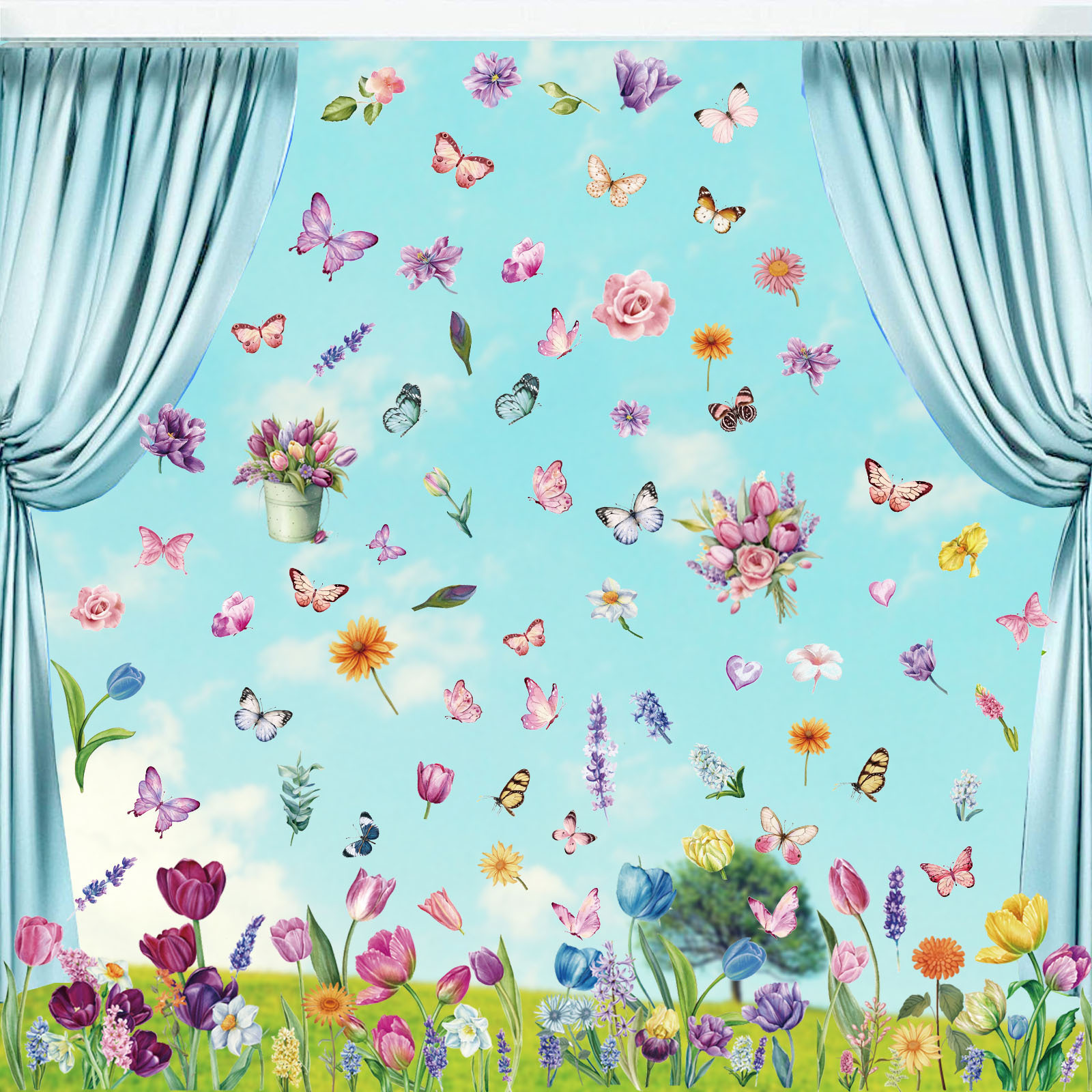 2024 new Spring flower window stickers vinyl window clings