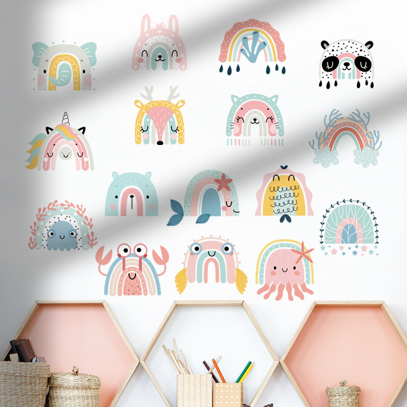 Rainbow Wall Stickers Wallpaper CHILDREN'S Room Wall Decals Rainbow Animals Decorative Wall Stickers