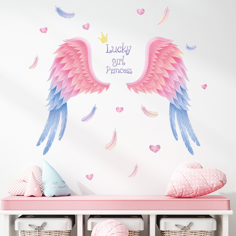 Feather Wings Wall Stickers Living Room Background Wall Decoration Arrangement Ins Girl Wall Decals