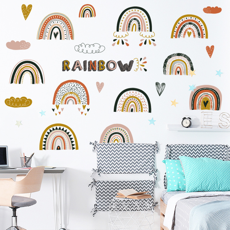 Boho Rainbow Wall Decals Wall Stickers Wallpaper Kids Nursery Girls Children Waterproof Bedroom Baby's Room Home Decor