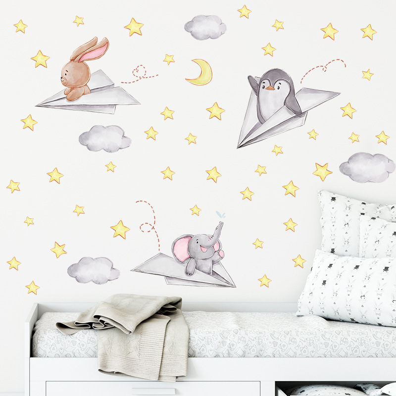 Rabbit Penguin Baby Elephant Paper Airplane Star Wall Stickers CHILDREN'S Room Living Room Decoration Wall Decals