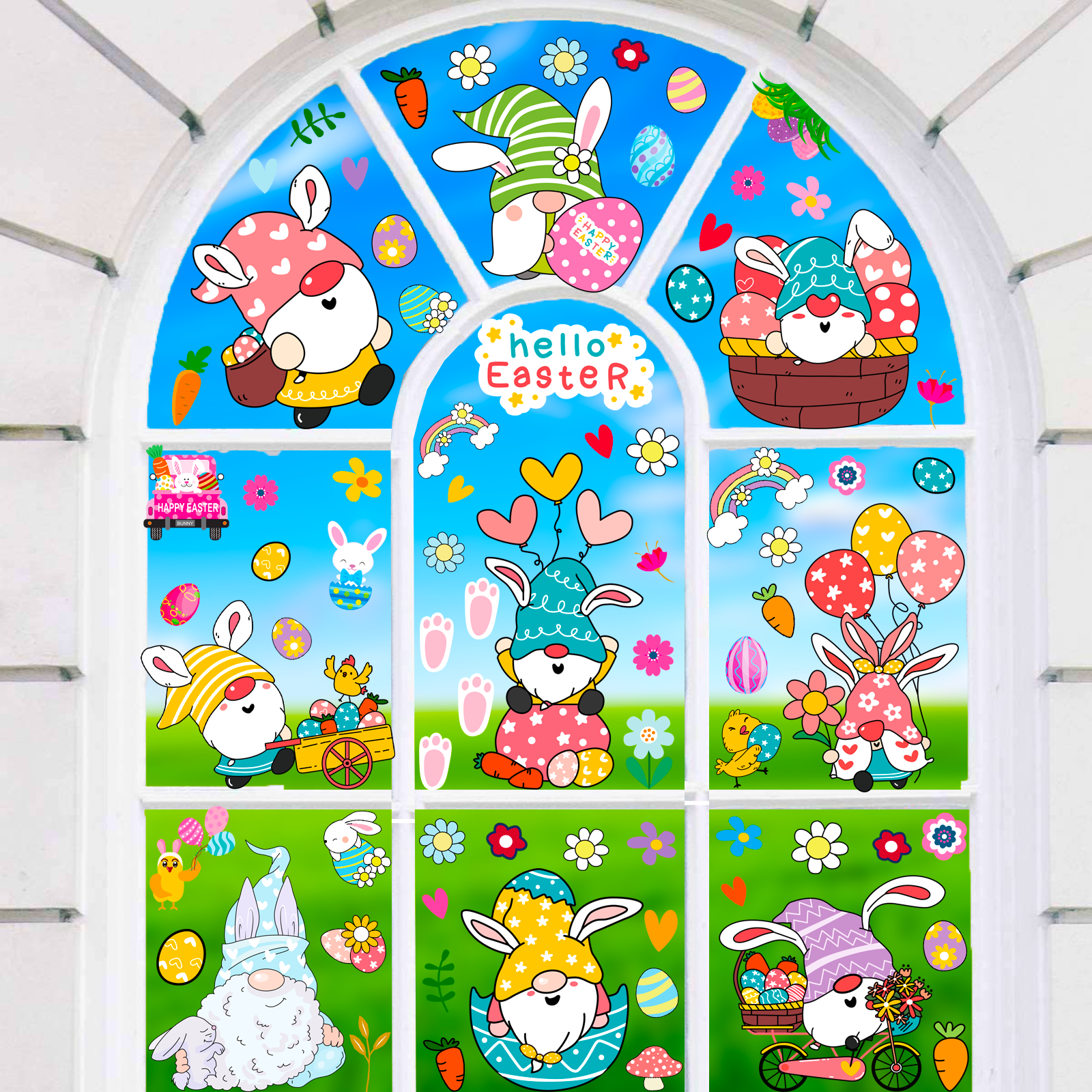 Easter cartoon transparent wall stickers decorative refrigerator closet glass window removable static decal stickers