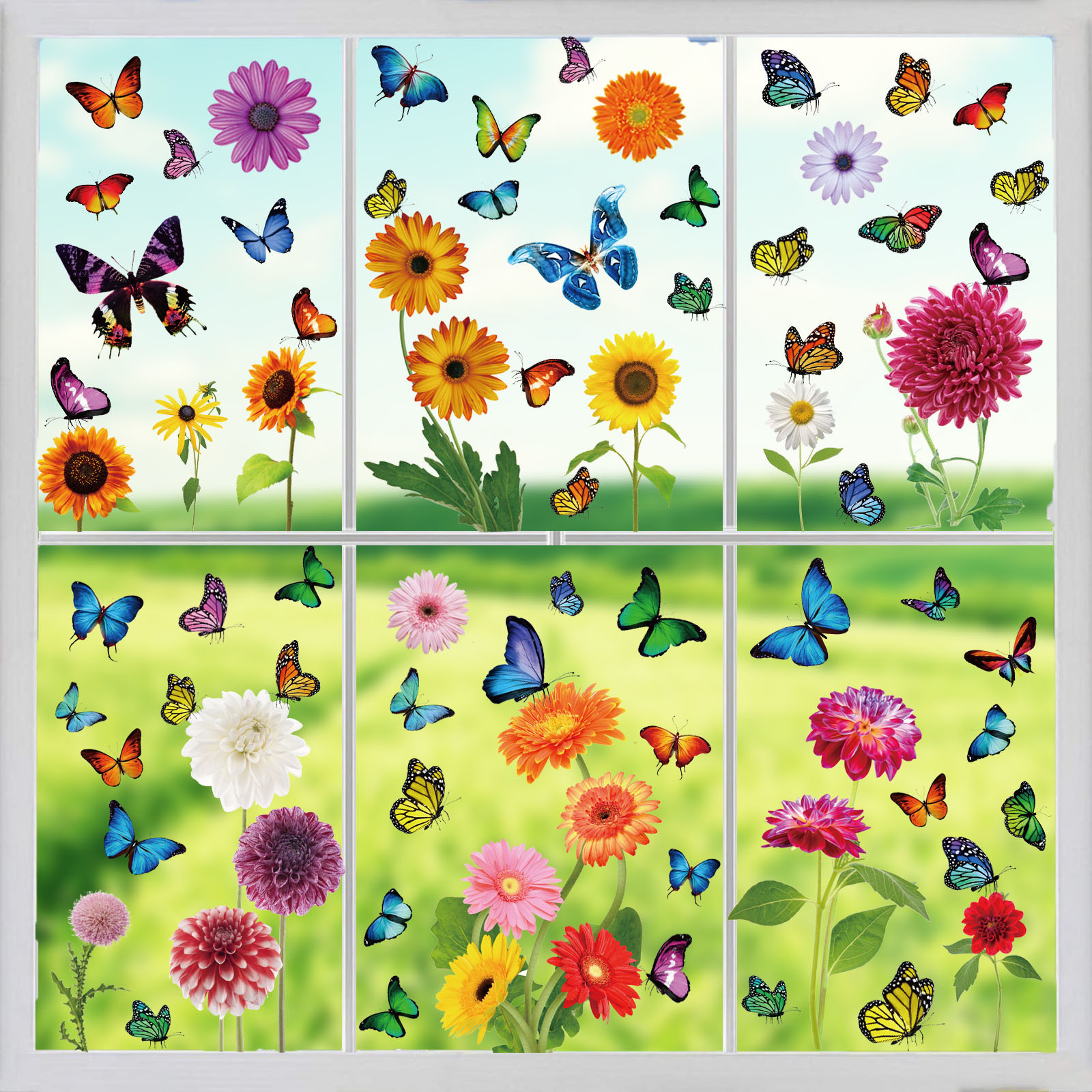 Waterproof stickers removable flowers butterfly static glass window stickers pvc decoration decal sticker label