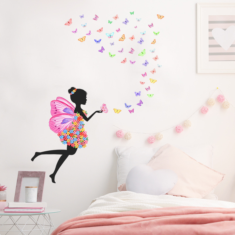 Fairy Princess Wall Stickers Girl Butterfly Princess Room Bedroom Home Porch Decoration Wall Decala